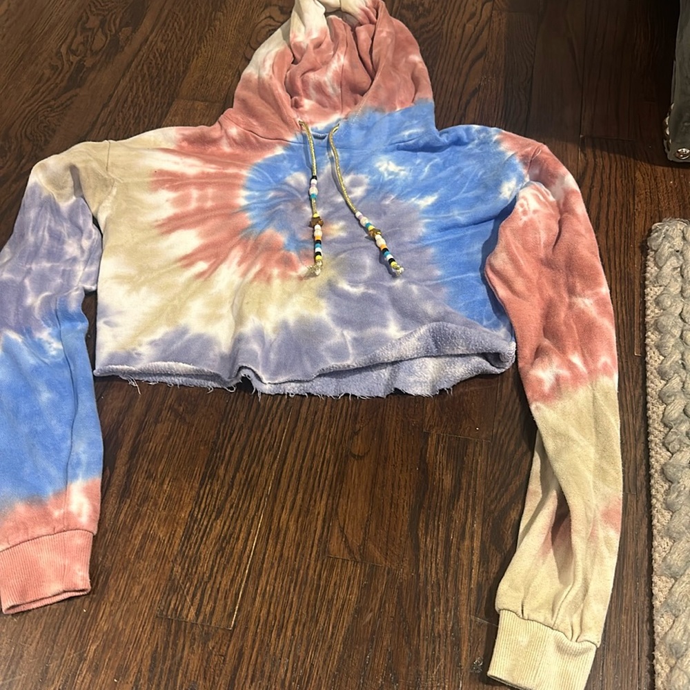 Katie J cropped tie dye beaded sweatshirt